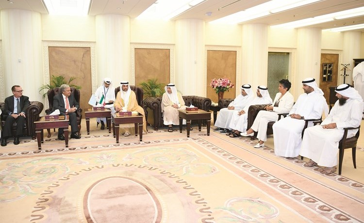 رئيس مجلس الامة مرزوق الغانم خلال استقباله أمين عام الأمم المتحدة أنطونيو غوتيريس﻿