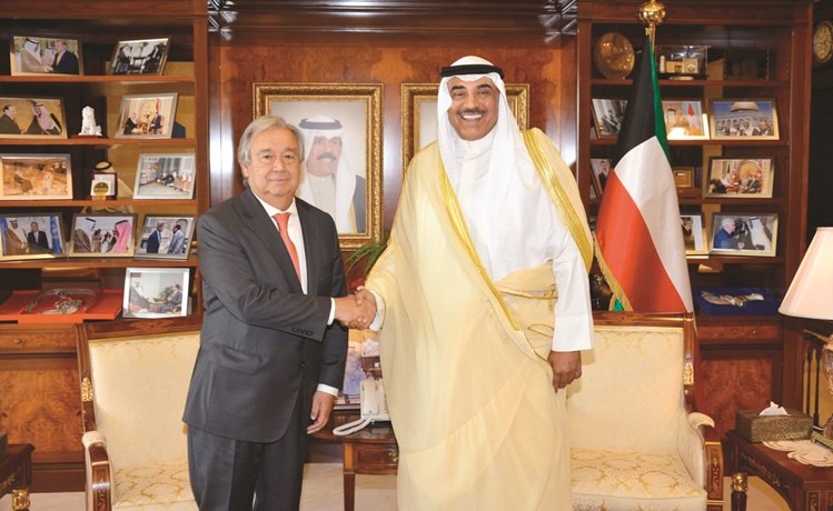 الشيخ صباح الخالد مستقبلا الأمين العام للأمم المتحدة أنطونيو غوتيريس﻿