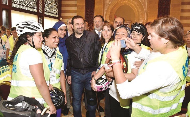 رئيس مجلس الوزراء سعد الحريري مستقبلا في بيت الوسط، المشاركات في حملة pedal for peace	(محمود الطويل)﻿