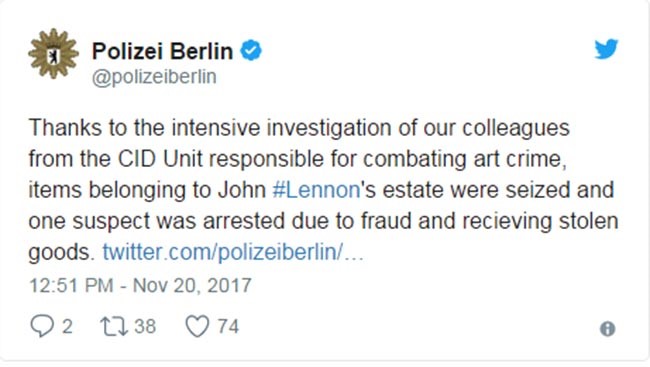 الشرطة الألمانية تسترد مذكرات جون لينون المسروقة