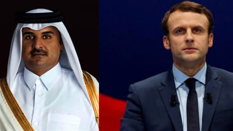 أمير قطر الشيخ تميم بن حمد آل ثاني والرئيس الفرنسي ايمانويل ماكرون
