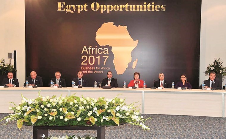 الرئيس عبد الفتاح السيسي خلال مشاركته بالمائدة المستديرة حول فرص الاستثمار في مصر ﻿