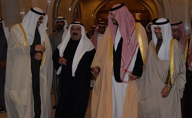 الشيخ ناصر صباح الأحمد وصاحب السمو الملكي الأمير تركي بن محمد بن فهد بن عبدالعزيز آل سعود والشيخ محمد العبدالله والشيخ عبدالله ناصر صباح الأحمد ﻿
