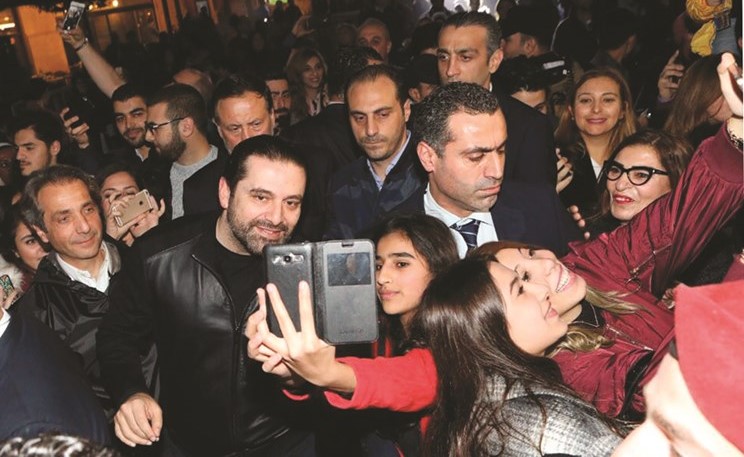 رئيس مجلس الوزراء سعد الحريري خلال زيارته مكان احتفالات رأس السنة الجديدة في ساحة النجمة في وسط بيروت	 (محمود الطويل)﻿