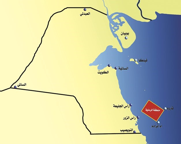 ﻿خريطة توضح موقع ميدان الرماية البحري ﻿