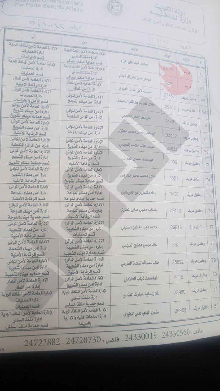 أسماء العسكريين والمدنيين المشمولين بقرار النقل والتدوير في «أمن المنافذ»