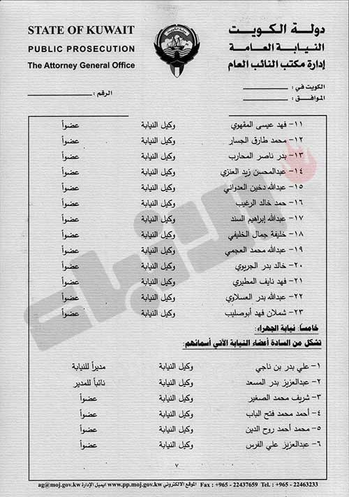 النائب العام يعيد تشكيل النيابات الجزئية .. و"الانباء" تنشر اسماء المشمولين