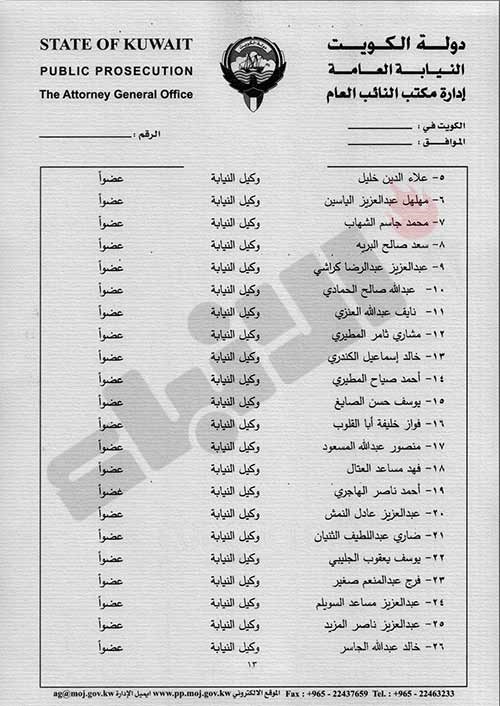 النائب العام يعيد تشكيل النيابات الجزئية .. و"الانباء" تنشر اسماء المشمولين