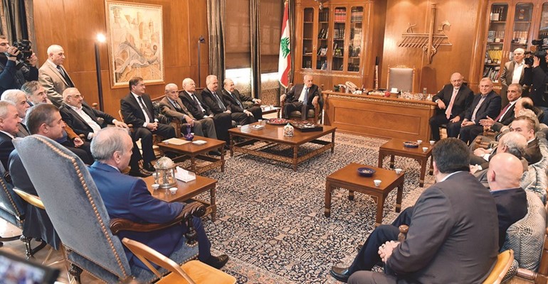 رئيس مجلس النواب نبيه بري خلال لقاء الاربعاء النيابي في عين التينة	(محمود الطويل)﻿