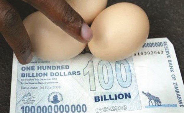 فقط في زيمبابوي ٣ بيضات بـ ١٠٠ مليار دولار زيمبابوي﻿
