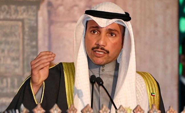 رئيس مجلس الأمة مرزوق الغانم خلال حديثه في المؤتمر﻿