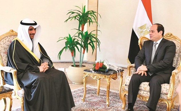 الرئيس المصري عبدالفتاح السيسي خلال استقباله رئيس مجلس الأمة مرزوق الغانم﻿