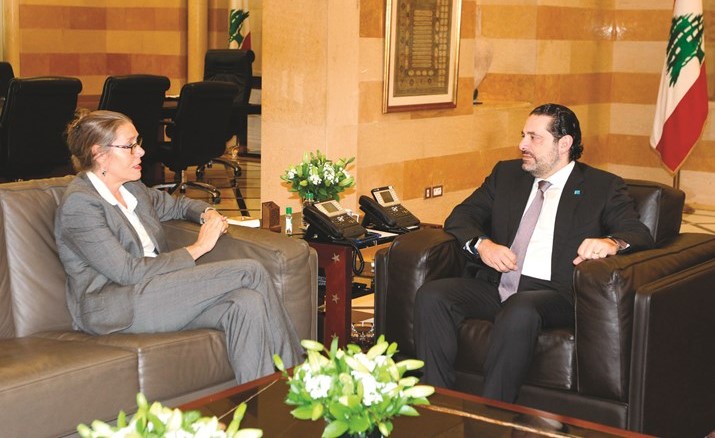 رئيس الحكومة سعد الحريري مستقبلا نائبة المنسقة الخاصة للامم المتحدة برنيل كارديل في السراي	(محمود الطويل)﻿