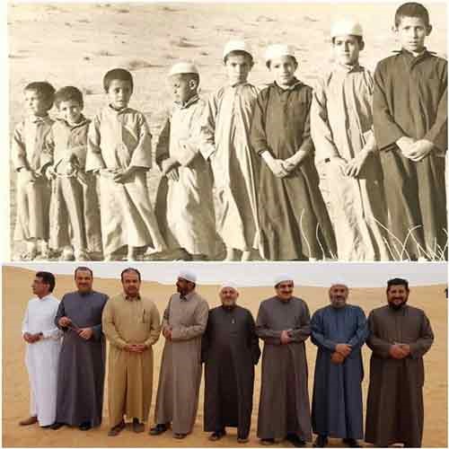 شاهد.. سعوديون يستعيدون ذكرياتهم ويلتقطون صوراً تحاكي صورهم القديمة.. فكيف أصبحت وجوههم بعد مر السنين