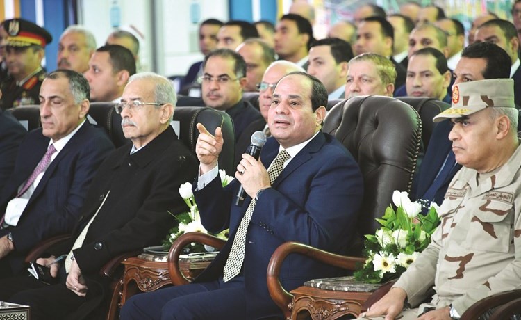 جانب من كلمة الرئيس عبدالفتاح السيسي اثناء افتتاح مرحلة الإنتاج المبكر من حقل ظهر البحري للغاز الطبيعي أمس(أ.ف.پ)﻿