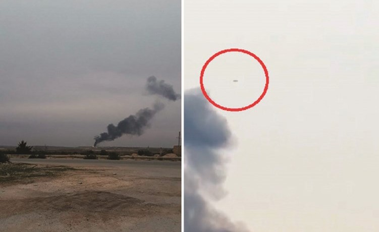 صورة مركبة تظهر موقع سقوط الطائرة والطيار لدى قفزه بالمظلة		(شام)﻿