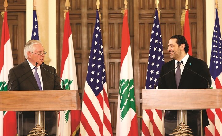 رئيس مجلس الوزراء سعد الحريري في مؤتمر صحافي مشترك مع وزير الخارجية الاميركي ريكس تيلرسون	(محمود الطويل) ﻿