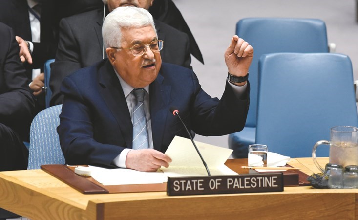  والرئيس الفلسطيني متحدثا أمام مجلس الأمن	(أ.ف.پ)﻿