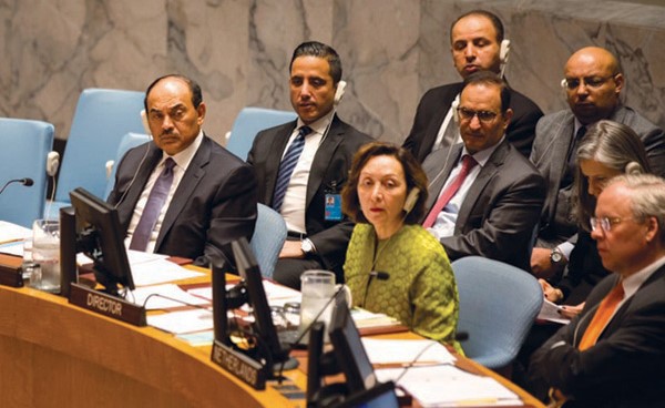 الشيخ صباح الخالد خلال ترؤسه جلسة لمجلس الأمن الدولي حول الوضع في الغوطة الشرقية