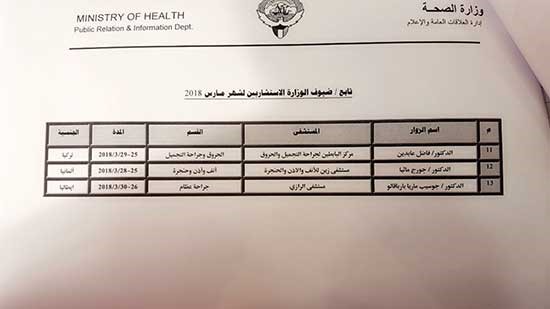 "الصحة" تستضيف كوكبة من الاستشاريين الزوار خلال مارس المقبل لمعاينة المرضى وإجراء العمليات الجراحية النادرة