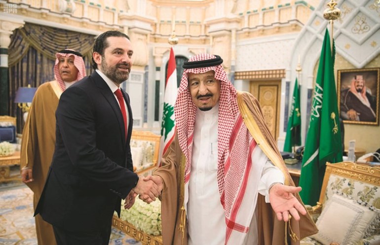 خادم الحرمين الشريفين الملك سلمان بن عبدالعزيزمستقبلا رئيس الوزراء سعد الحريري في قصر اليمامة بالرياض	(واس)﻿