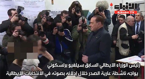 بالفيديو.. ناشطة عارية الصدر لرئيس الوزراء الإيطالي الأسبق سيلفيو برلسكوني: «صلاحيتك انتهت»