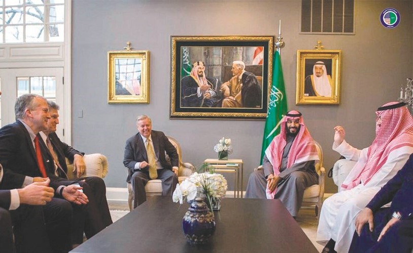 صاحب السمو الملكي الأمير محمد بن سلمان خلال مباحثاته مع اعضاء مجلس الشيوخ الاميركي بواشنطن	( واس) ﻿