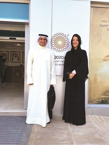  وزير التعاون الدولي والمدير العام لاكسبو 2020 دبي العالمي ريم الهاشمي وفارس العنزي مدير ادارة إعلام دول مجلس التعاون الخليجي الاعلام الخارجي﻿