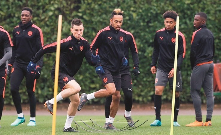 تدريبات جدية للارسنال قبل مواجهة الإياب مع سسكا موسكو الروسي- (أ.پ)﻿