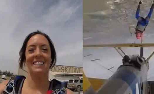 بالفيديو.. فتاة تقفز من طائرة مقلوبة بطريقة مروعة