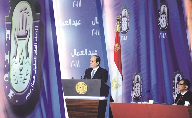 الرئيس عبد الفتاح السيسي متحدثا خلال الاحتفال بعيد العمال امس﻿