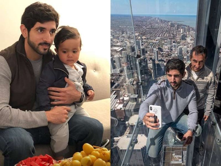 شاهد.. ولي عهد دبي معلقاً في سماء شيكاغو!