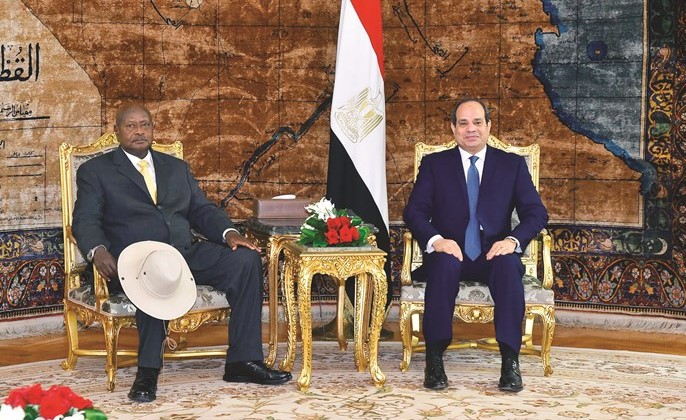 الرئيس عبد الفتاح السيسيمستقبلا الرئيس الأوغندي يوري موسيفيني بقصر الاتحادية﻿