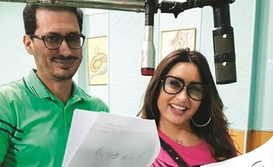 لطيفة واحمد عيد اثناء تسجيل المسلسل﻿