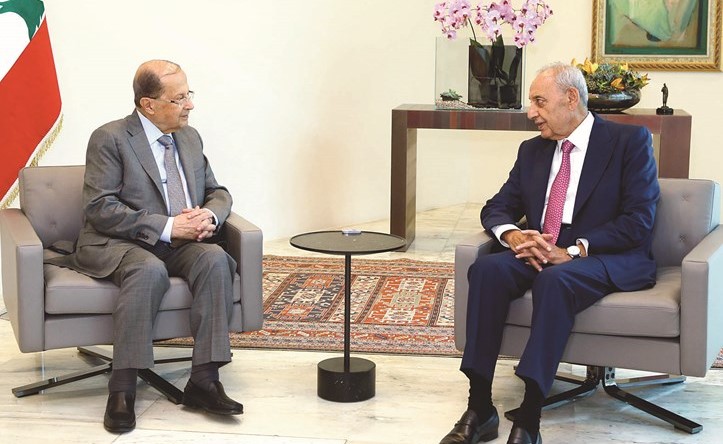 الرئيس العماد ميشال عون مستقبلا رئيس مجلس النواب نبيه بري في بعبدا	(محمود الطويل) ﻿