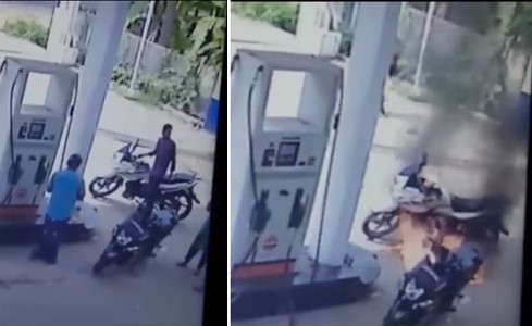 بالفيديو.. مشادة تنتهي بإضرام النيران في شخص داخل محطة وقود