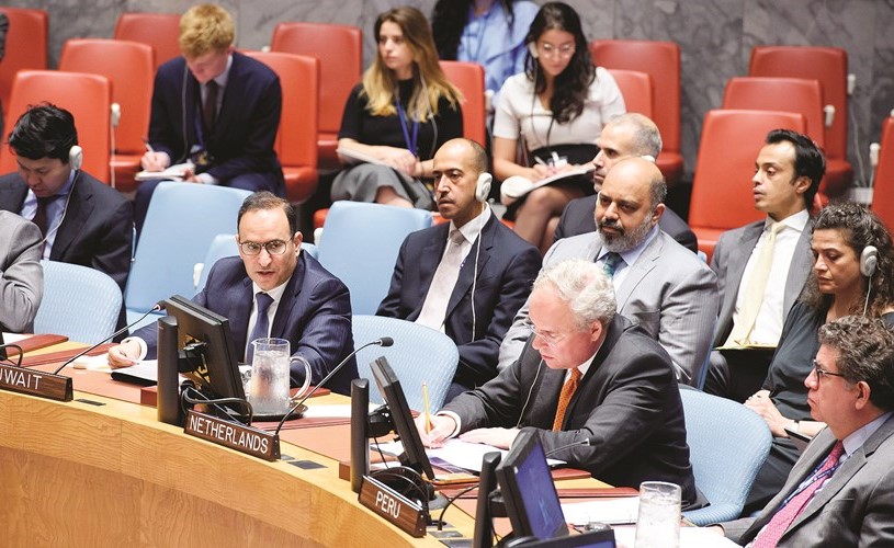 مندوبنا الدائم لدى الأمم المتحدة السفير منصور العتيبي خلال جلسة مجلس الامن الدولي ﻿