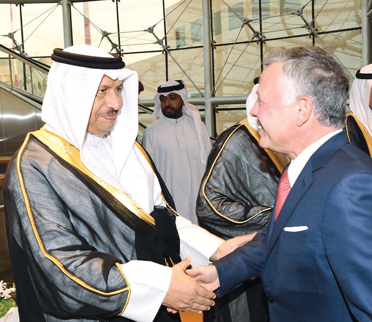 سمو رئيس مجلس الوزراء الشيخ جابر المبارك في استقبال الملك عبدالله الثاني بن الحسين