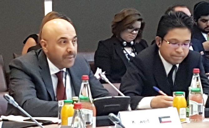 السفير سامي السليمان متحدثا أمام المؤتمر﻿
