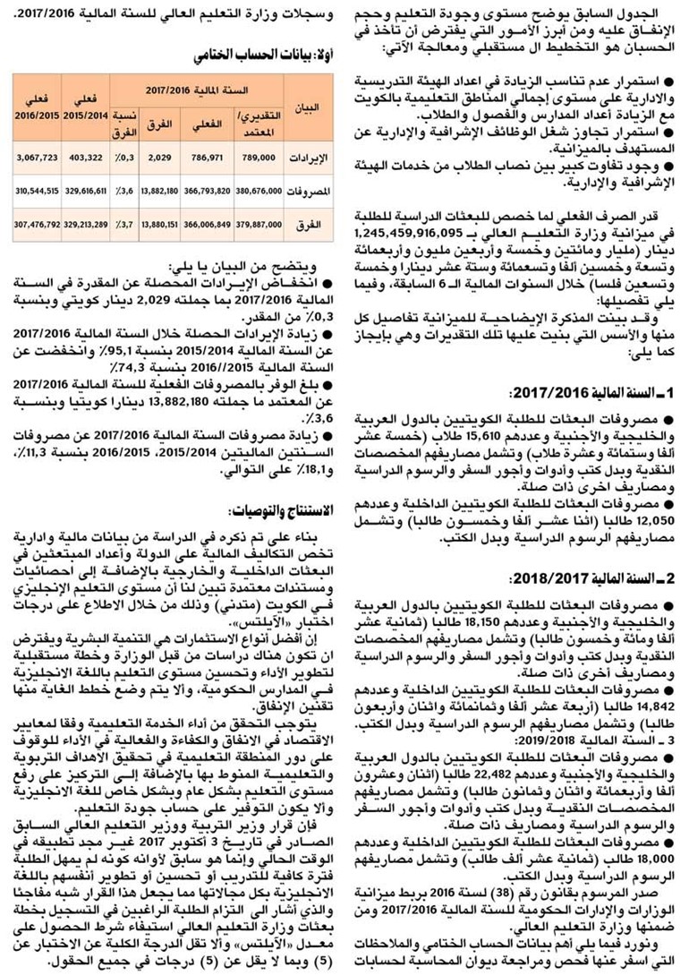 العدساني: التوفير يجب ألا يكون على حساب جودة التعليم وضرورة التحقق من أداء الخدمة التعليمية لأهدافها التربوية