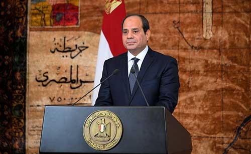  ﻿الرئيس عبدالفتاح السيسي أثناء القائه كلمته بمناسبة الذكرى الخامسة لثورة 30 يونيو أمس﻿