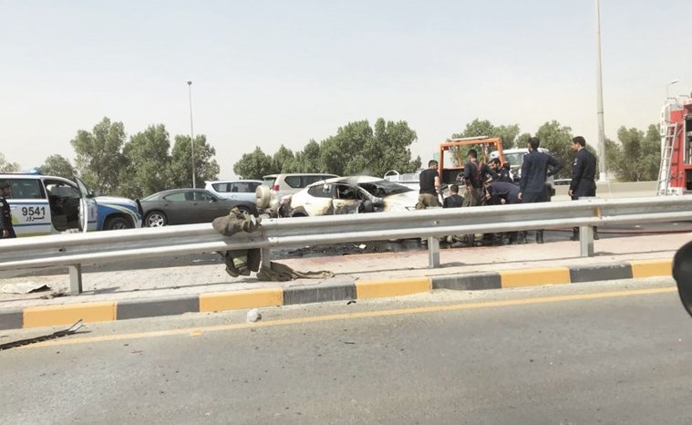 من حادث احتراق مركبة تاكسي على الدائري الرابع﻿