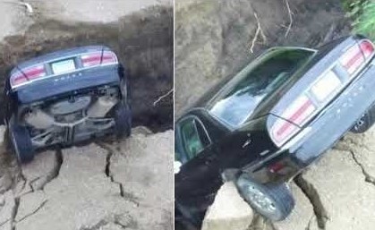 حفرة تبتلع سيارة.. شاهد ماذا حدث للمراهق الذي بداخلها