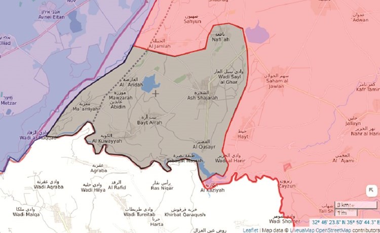 خريطة توضح ما تبقى من مواقع تحت سيطرة داعش في حوض اليرموك	(شام)﻿