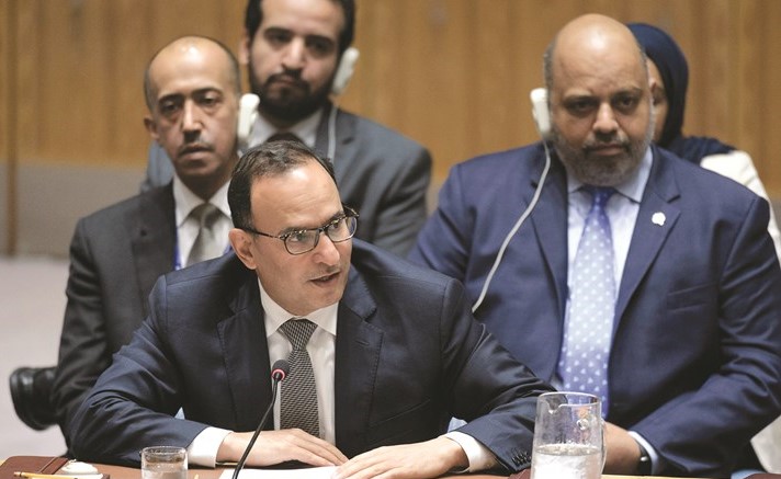 السفير منصور العتيبي خلال جلسة مجلس الأمن حول الحالة في اليمن﻿