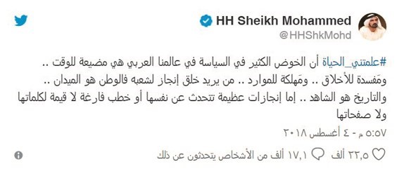 جانب من تغريدات الشيخ محمد بن راشد ﻿