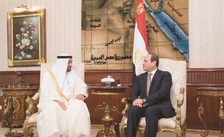 الرئيس عبدالفتاح السيسي والشيخ محمد بن زايد خلال مباحثاتهما الرسمية في القاهرة أمس	 (وام) ﻿