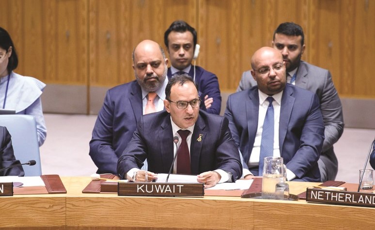 السفير منصور العتيبي يلقي كلمة الكويت في جلسة مجلس الامن ﻿