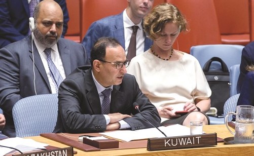 السفير منصور العتيبي لدى إلقاء كلمة الكويت بمجلس الأمن﻿