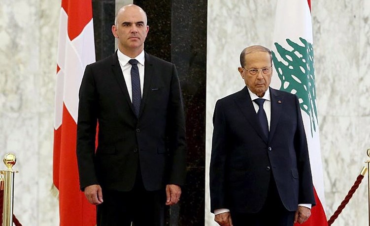 الرئيس ميشال عون خلال استقباله رئيس الاتحاد السويسري آلان بيرسي في بعبدا	(محمود الطويل)﻿